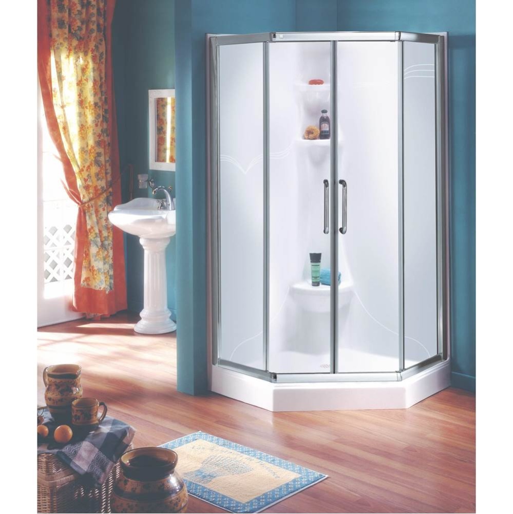 Saturne 3838 Neo-Angle Acrylic Corner One-Piece Shower with Center Drain in White